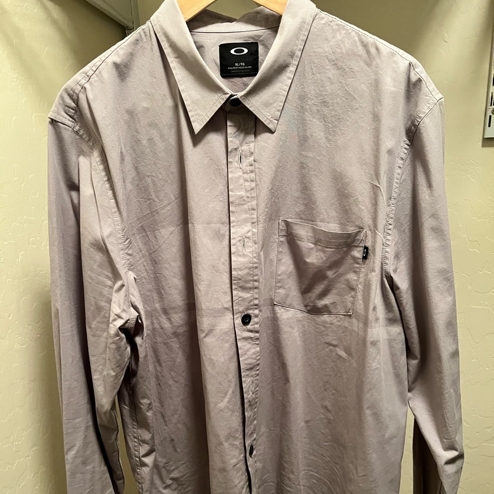 Grey Oakley button down long sleeve dress shirt